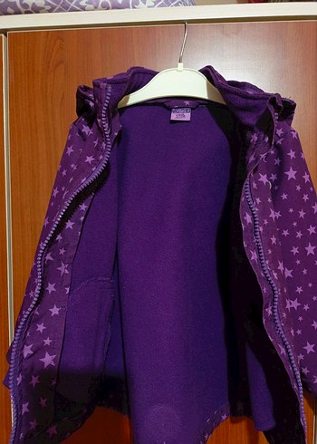 Mor Yıldız Desenli Kız Çocuk Kapüşonlu Ceket - Görsel 3