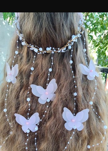 Pembe Boncuklu Bohem Kelebek Saç Aksesuarı - Görsel 2