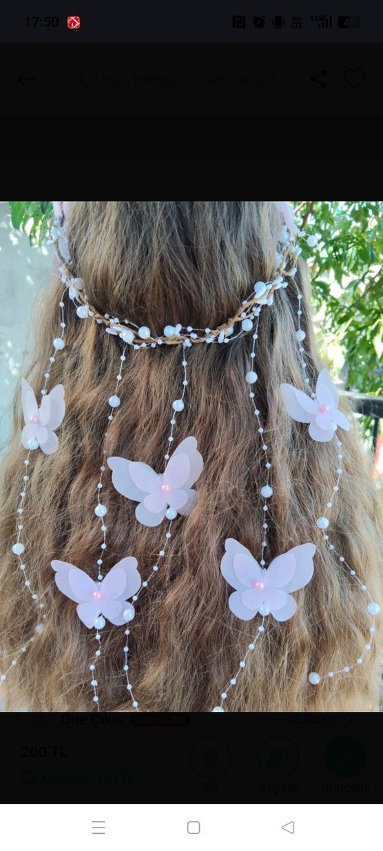 Pembe Boncuklu Bohem Kelebek Saç Aksesuarı - Görsel 2