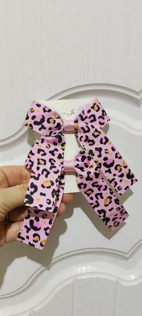 Pembe Leopar Desenli Fiyonk Saç Tokası - Görsel 2