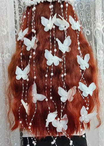 Beyaz Boncuklu Bohem Kelebekli Saç Aksesuarı - Görsel 10