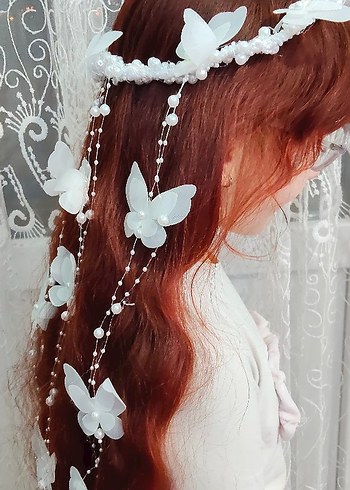 Beyaz Boncuklu Bohem Kelebekli Saç Aksesuarı - Görsel 16
