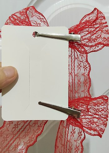 Kırmızı Dantel Fiyonk Saç Aksesuarı - Görsel 2