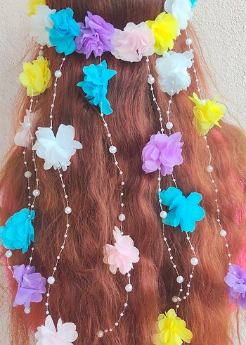 Boncuklu Pastel Renkli Bohem Çiçekli Saç Aksesuarı - Görsel 4