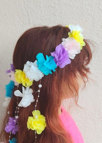 Boncuklu Pastel Renkli Bohem Çiçekli Saç Aksesuarı - Görsel 5