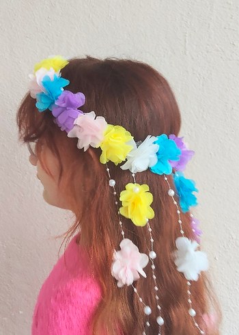 Boncuklu Pastel Renkli Bohem Çiçekli Saç Aksesuarı - Görsel 6