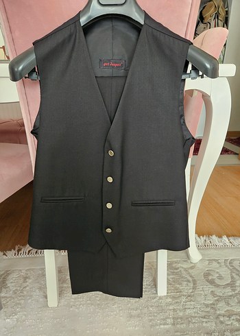 Düğmeli Siyah Erkek Ofis Takım Elbise - Görsel 2