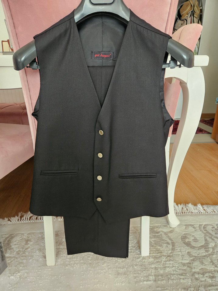 Düğmeli Siyah Erkek Ofis Takım Elbise - Görsel 2