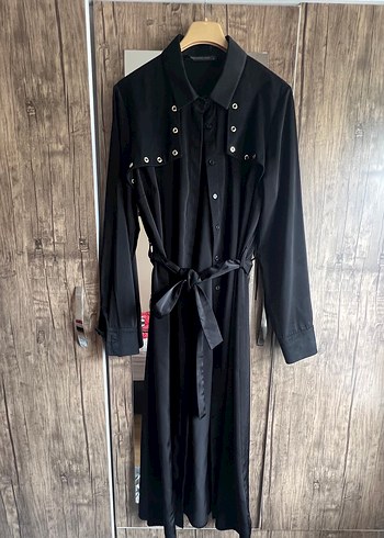 Kadın Siyah Uzun Kollu Kemerli Uzun Elbise - Görsel 2