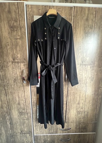 Kadın Siyah Uzun Kollu Kemerli Uzun Elbise - Görsel 6