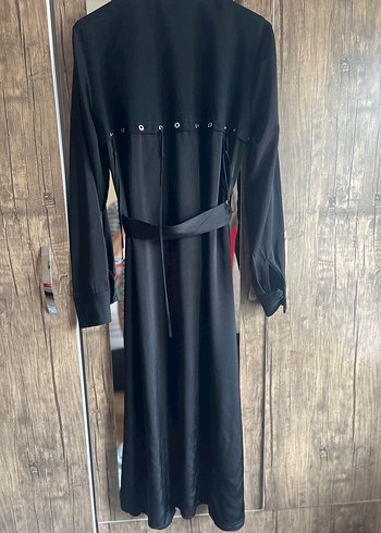 Kadın Siyah Uzun Kollu Kemerli Uzun Elbise - Görsel 5