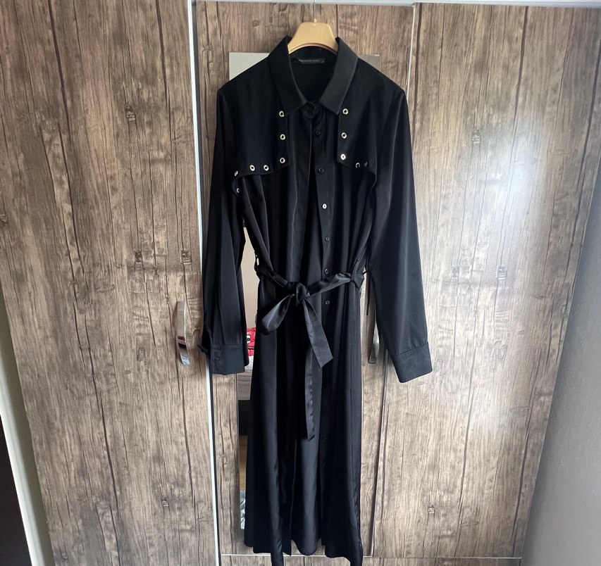 Kadın Siyah Uzun Kollu Kemerli Uzun Elbise - Görsel 2