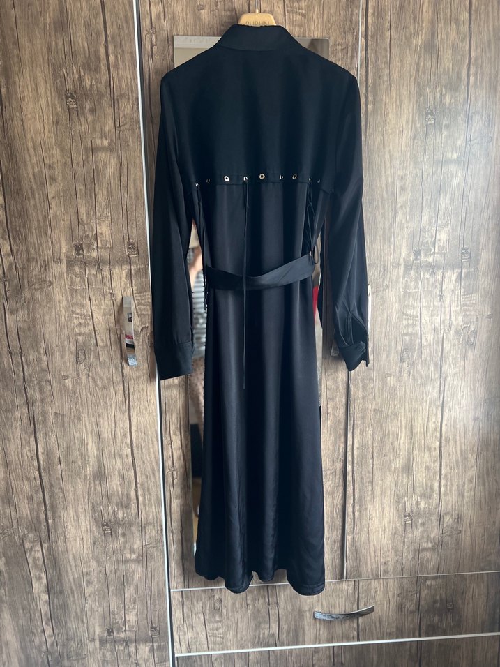 Kadın Siyah Uzun Kollu Kemerli Uzun Elbise - Görsel 4