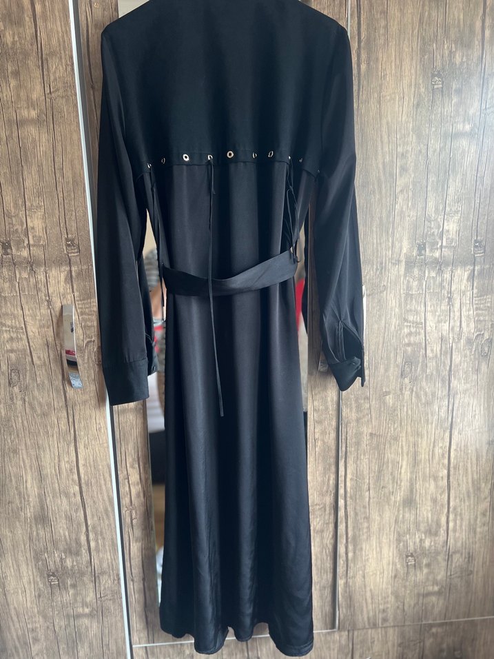 Kadın Siyah Uzun Kollu Kemerli Uzun Elbise - Görsel 5