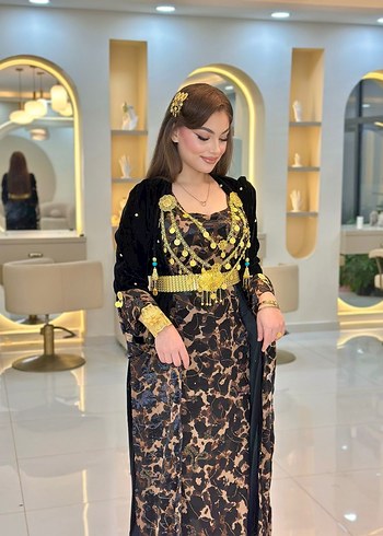 Uzun Kollu Altın Renkli Boncuklu Kadın Hint Elbisesi - Görsel 2