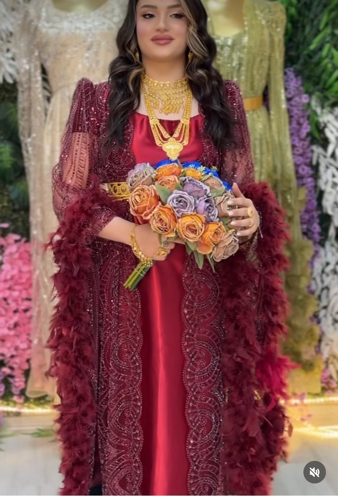 Bordo Boncuk İşlemeli Uzun Bohem Kadın Kına Elbisesi - Görsel 2