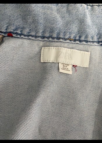 Zara kiraz Nakışlı Mavi Kız Kot Pantolon ve kot yelek - Görsel 3