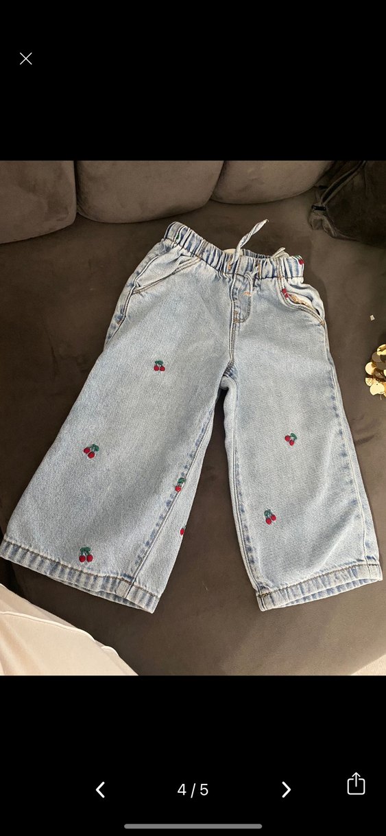 Zara kiraz Nakışlı Mavi Kız Kot Pantolon ve kot yelek - Görsel 4