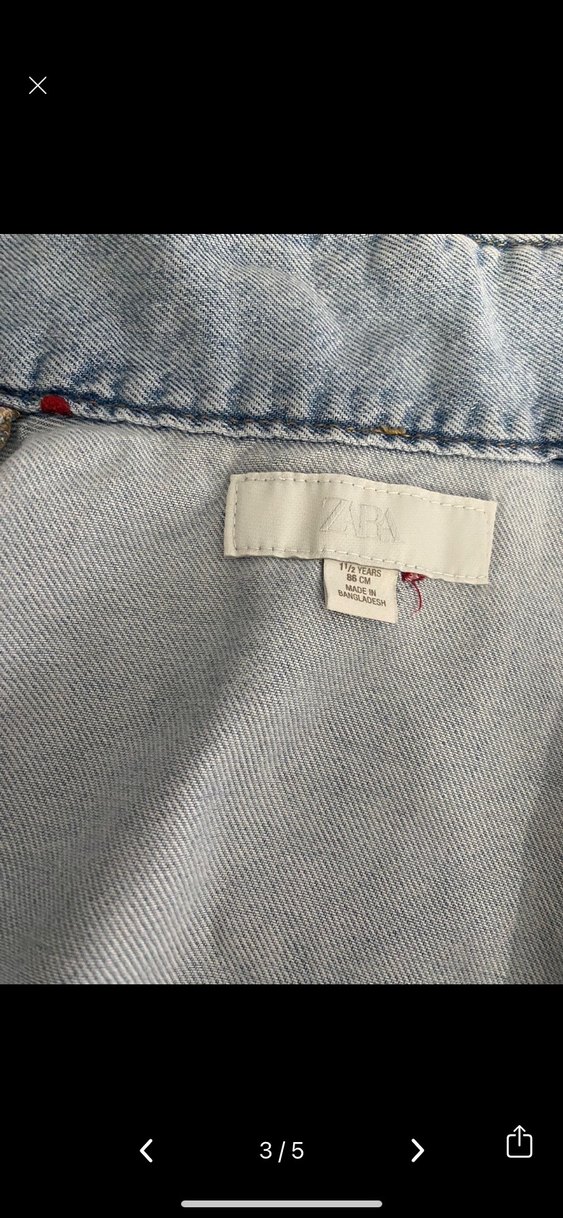 Zara kiraz Nakışlı Mavi Kız Kot Pantolon ve kot yelek - Görsel 3