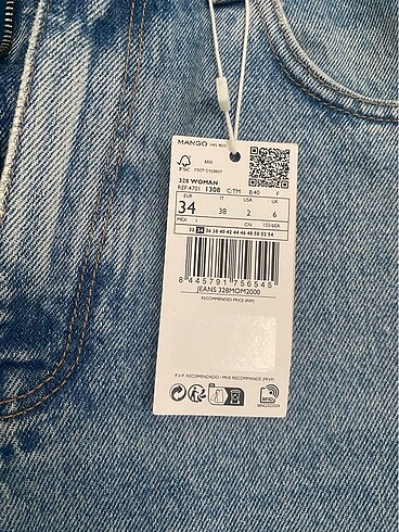 34 Beden mavi Renk Mango Mom Jean