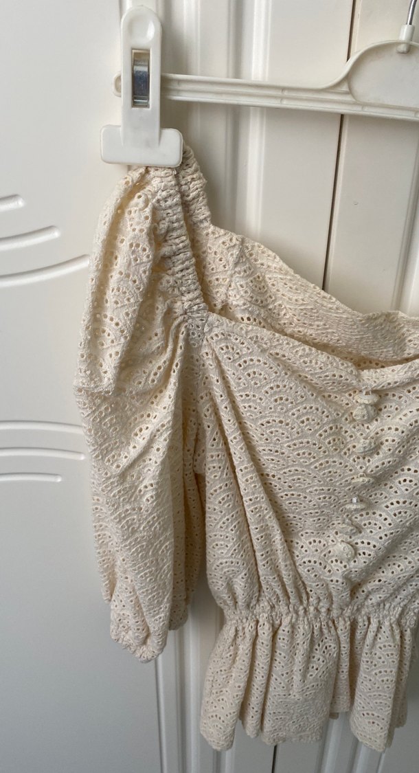 Bej Vintage Bohem Düğmeli Bluz - Görsel 3