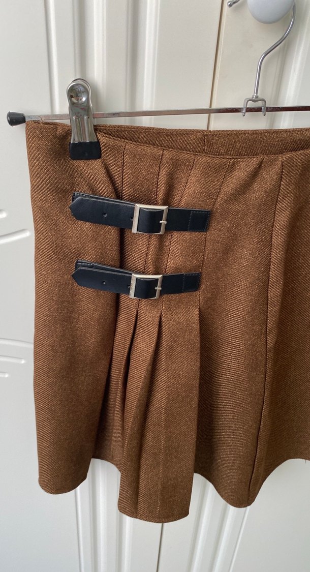 Kahverengi Yün Mini Etek - Görsel 3