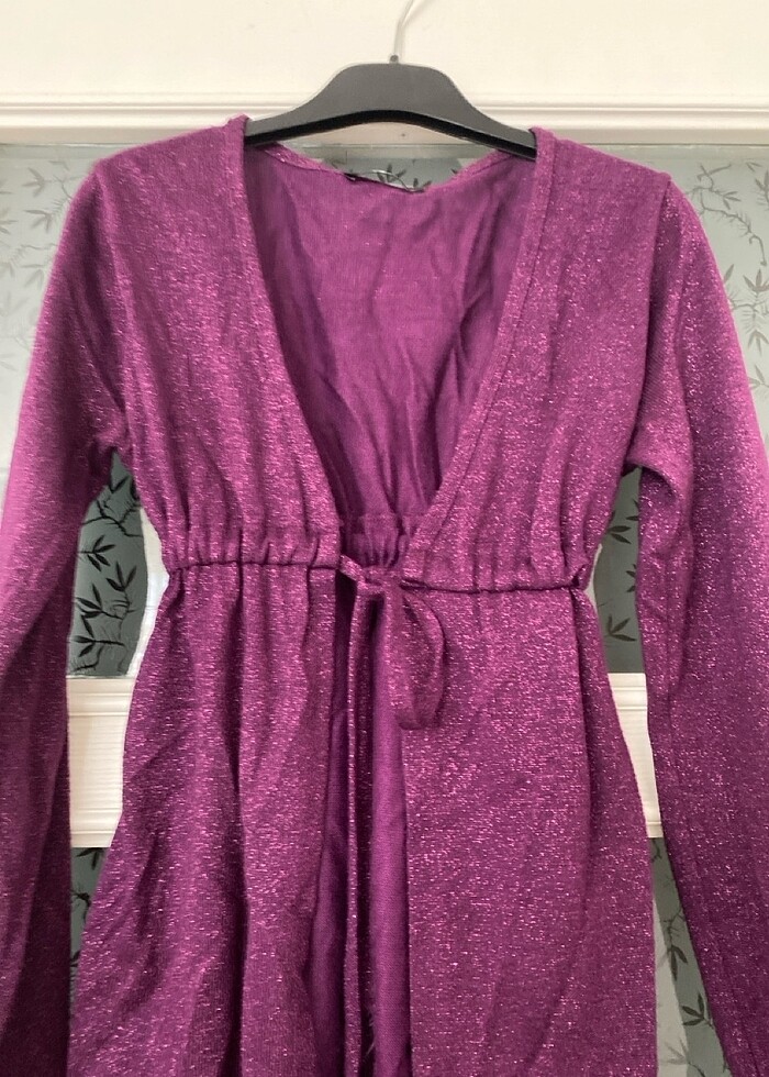 Simli Mor İnce Hırka - Görsel 2