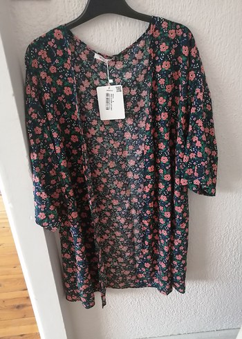 Çiçek Desenli V Yaka Bohem Kimono