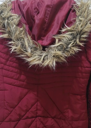 Kadın Bordo Kürklü Kışlık Mont - Görsel 3