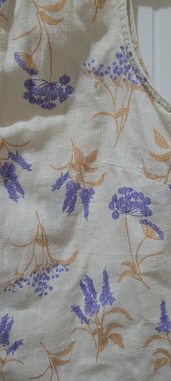 Bej Çiçek Desenli Kolsuz Keten Gömlek - Görsel 3