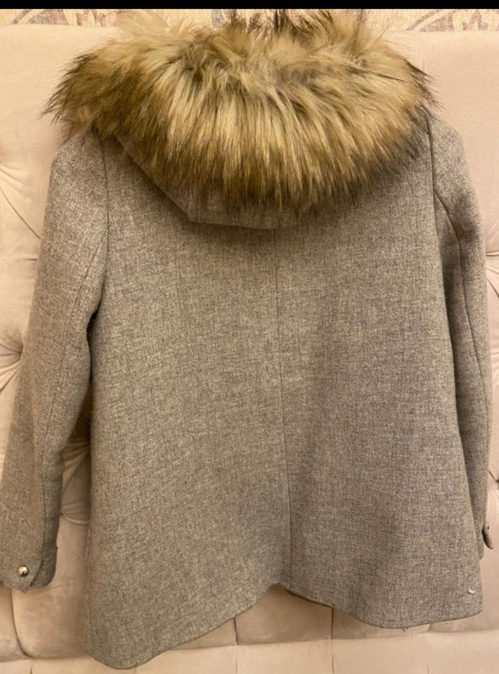 ZARA Kürk Detaylı Gri Kadın Kaban - Görsel 2