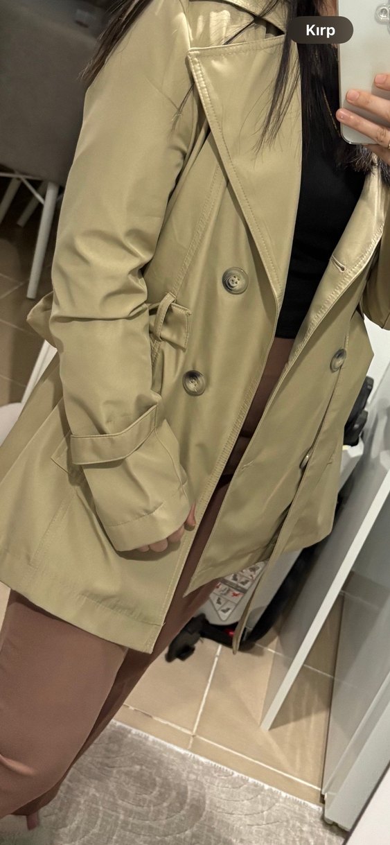 Bej Kadın Kemerli Midi Trençkot - Görsel 3
