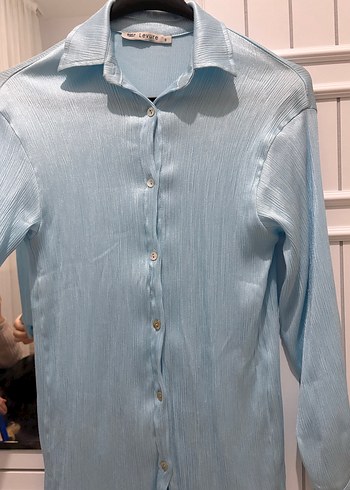 Mavi saten Gömlek - Görsel 3