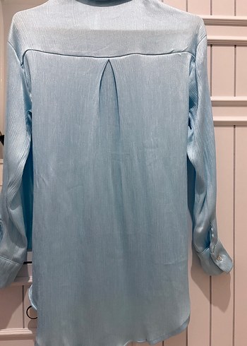 Mavi saten Gömlek - Görsel 5