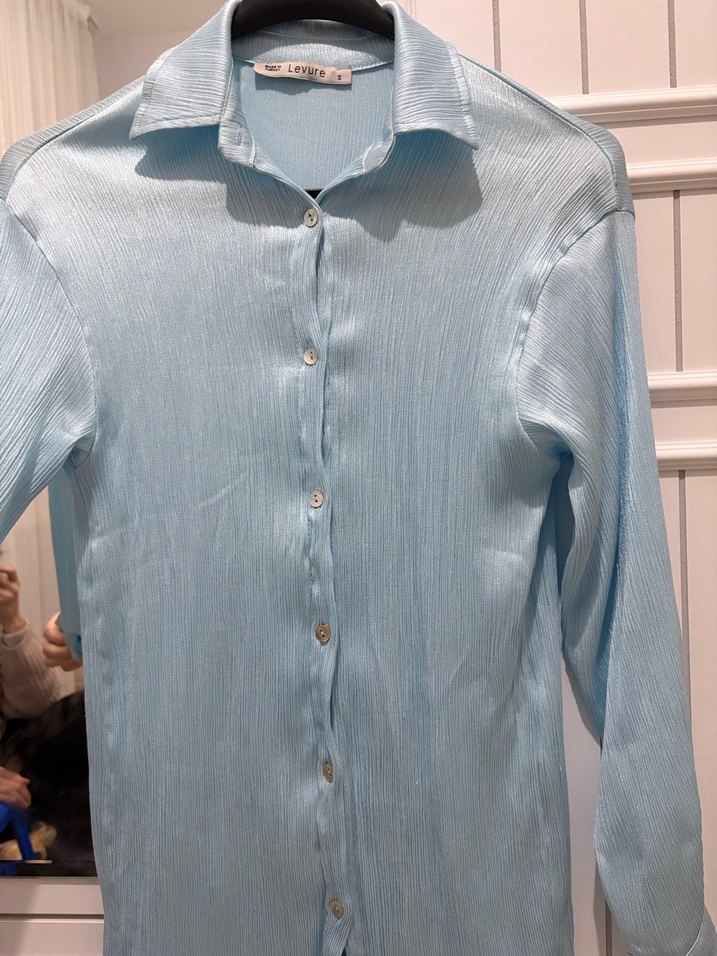 Mavi saten Gömlek - Görsel 3