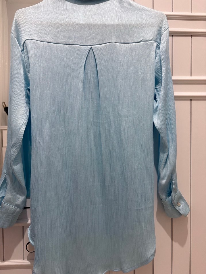 Mavi saten Gömlek - Görsel 5