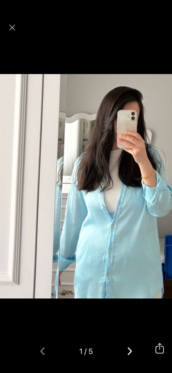 Mavi saten Gömlek - Görsel 2