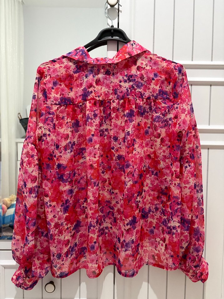 Pembe Batik Desenli Uzun Kollu Kadın Gömlek - Görsel 3