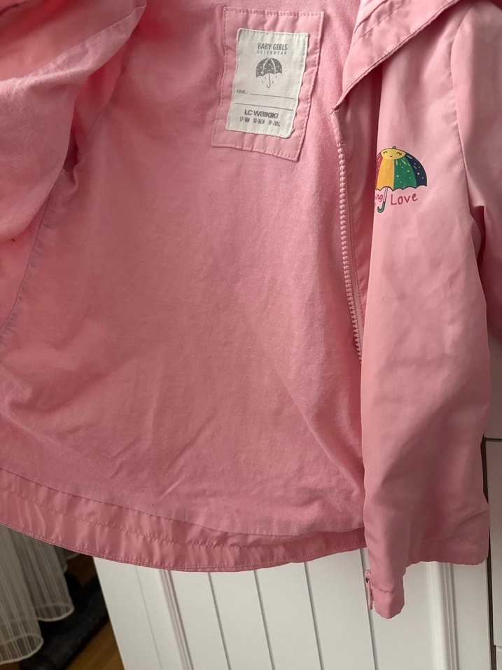 Kız Çocuk Pembe Fermuarlı Yağmurluk - Görsel 5