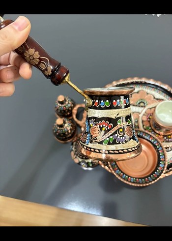 Bakır İşlemeli Renkli Kahve Seti - Görsel 2