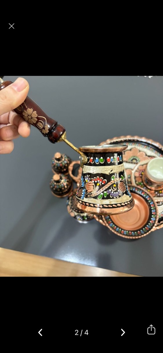 Bakır İşlemeli Renkli Kahve Seti - Görsel 2