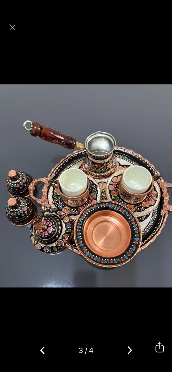 Bakır İşlemeli Renkli Kahve Seti - Görsel 3