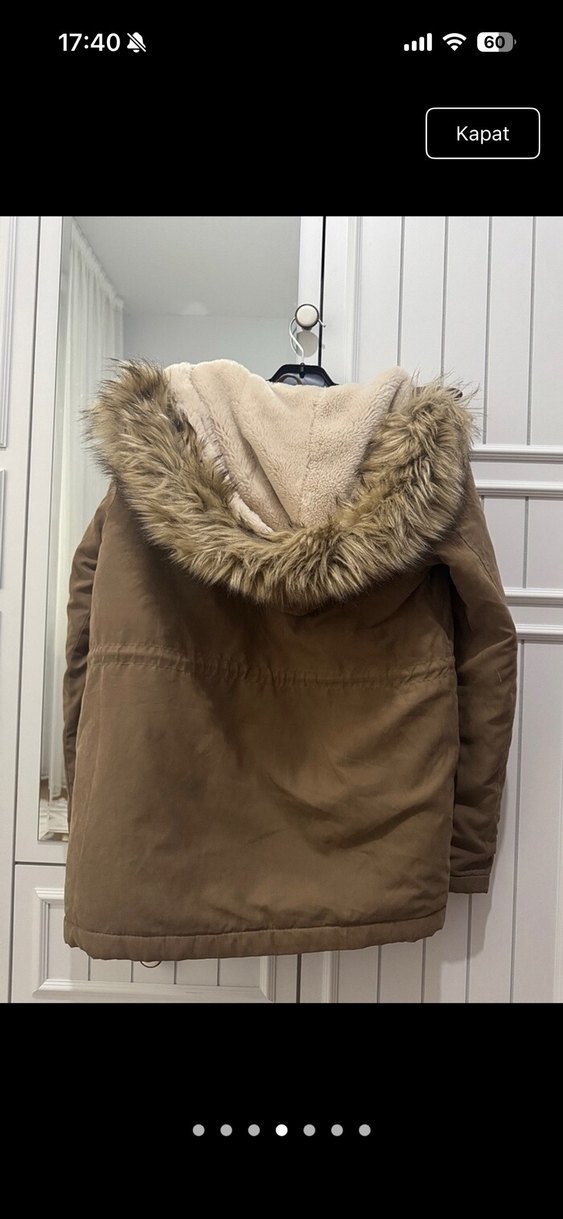 Kahverengi Kürklü Kapüşonlu Kadın Kışlık mont - Görsel 5