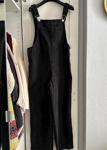 Mango Siyah Kot Wide Leg Askılı Salopet Tulum