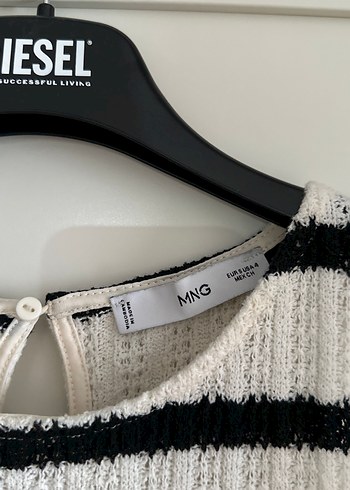 s Beden beyaz Renk Mango Çizgili Kolsuz Örgü Kısa Elbise