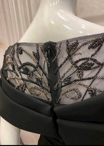 Siyah Uzun Drapeli Gotik Abiye Elbise - Görsel 3