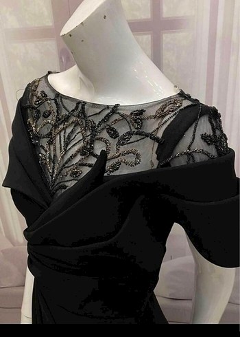 Siyah Uzun Drapeli Gotik Abiye Elbise - Görsel 2