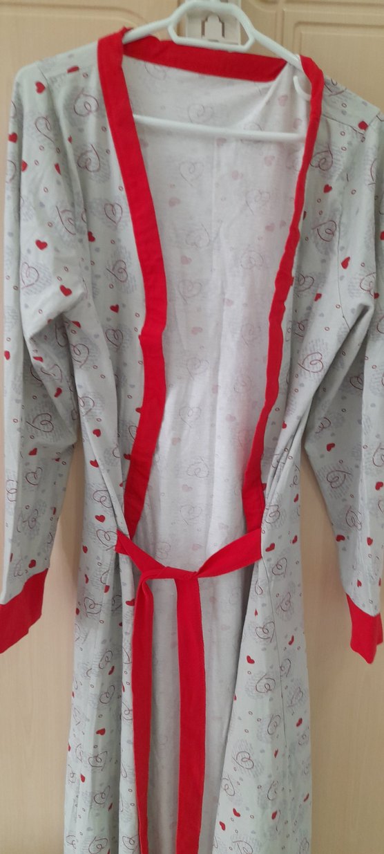 Gri Uzun Kollu Kadın Bornoz - Görsel 2