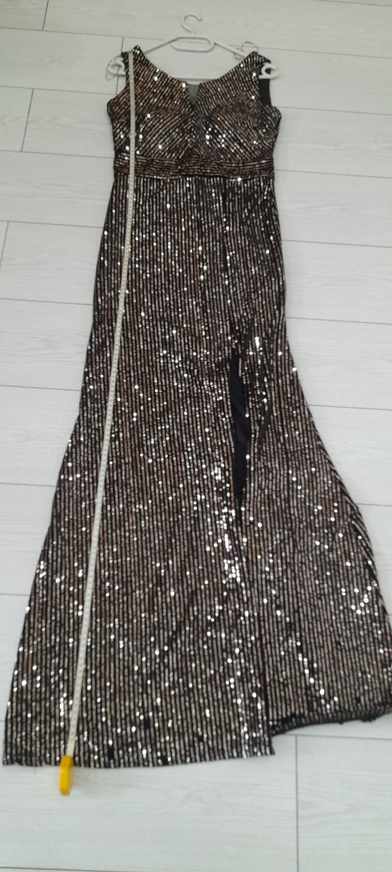 Gri Çizgili Uzun Abiye Elbise - Görsel 5