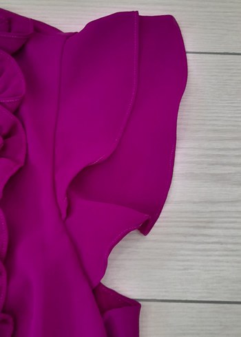 Mor Volanlı Midi Kadın Elbise - Görsel 2